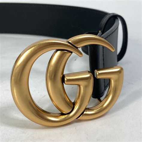 GUCCI [GG Marmont] Shiny buckle belt Black leather 409417 .